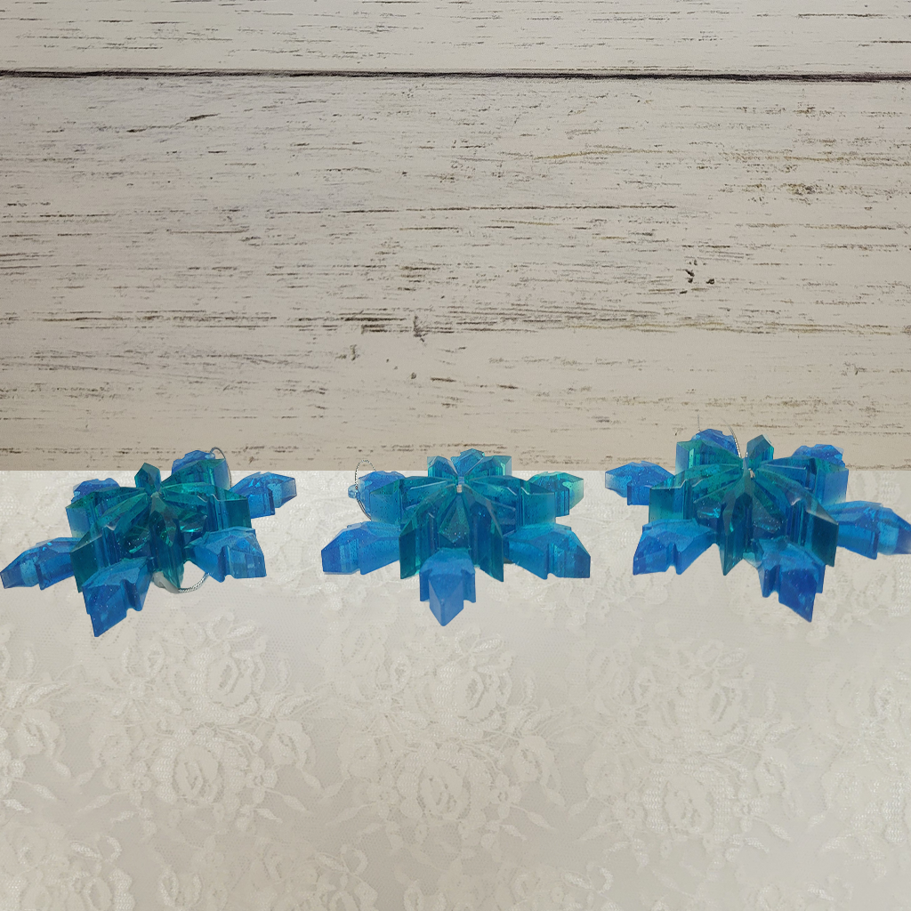 Speckled Blue Star Ornaments with Rhinestone Center, 3 Pack