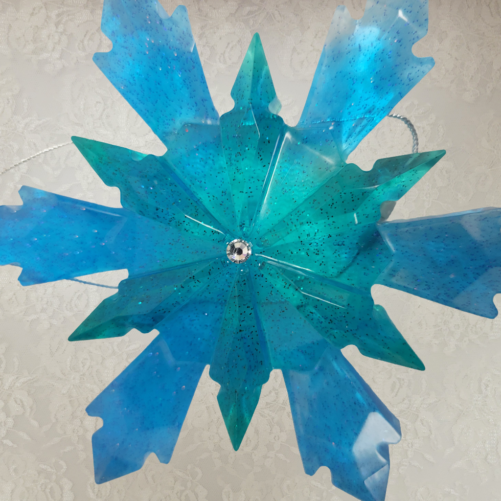 Speckled Blue Star Ornaments with Rhinestone Center, 3 Pack
