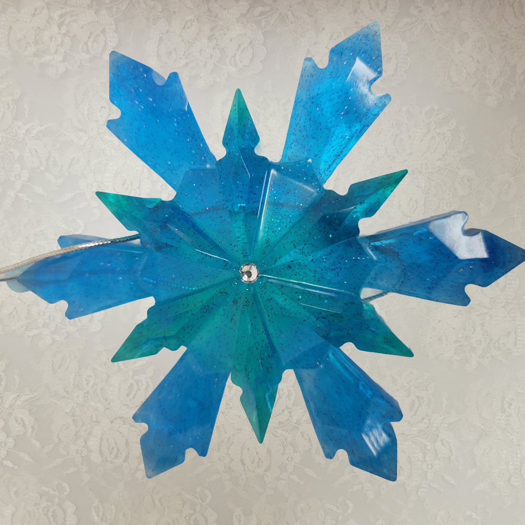 Speckled Blue Star Ornaments with Rhinestone Center, 3 Pack