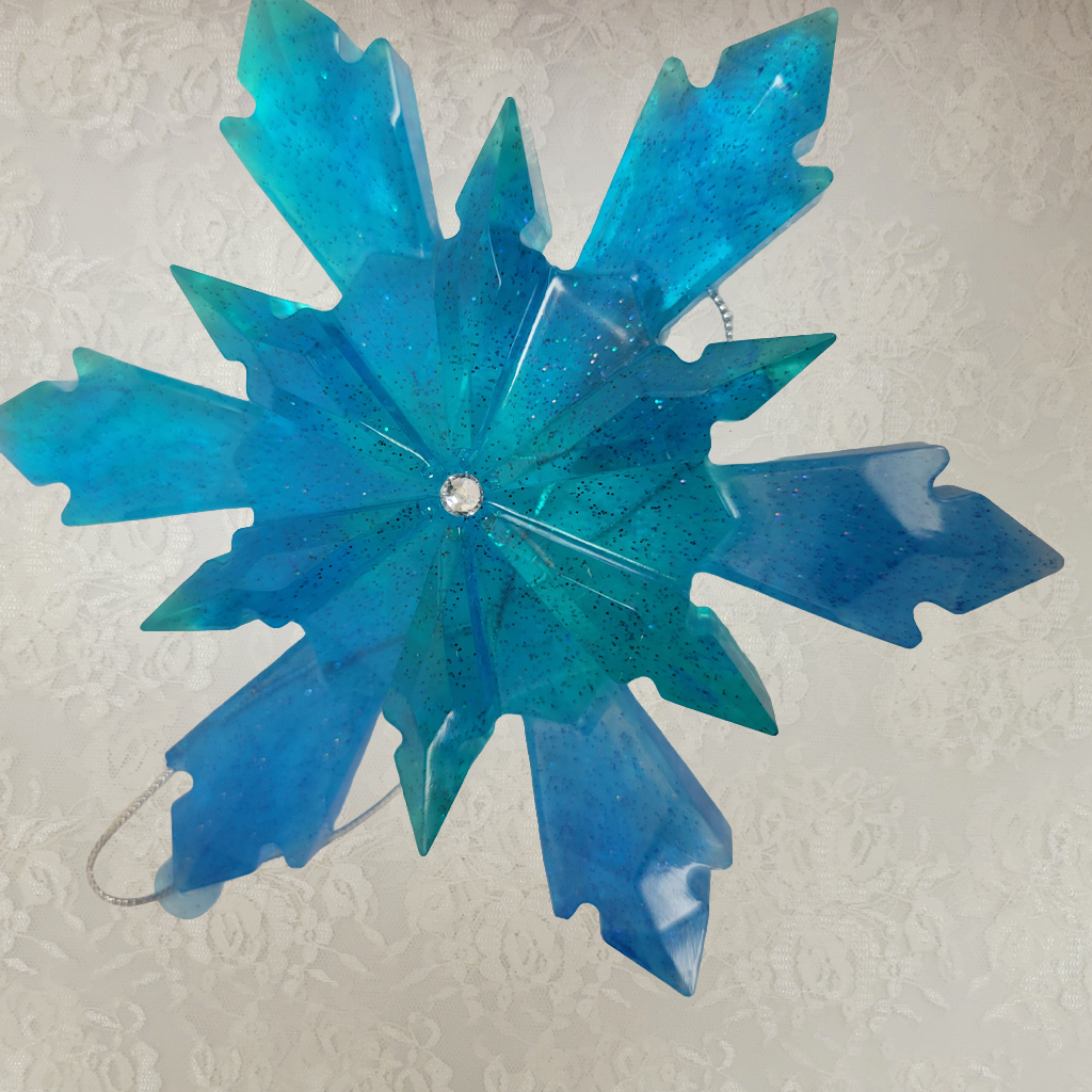 Speckled Blue Star Ornaments with Rhinestone Center, 3 Pack