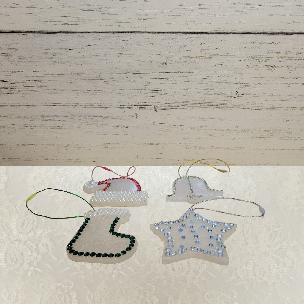 Christmas Rhinestone Embellished Ornaments, 4 Pack, Each Different