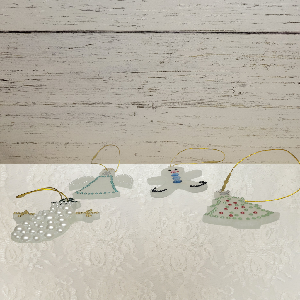Christmas Rhinestone Embellished Ornaments, 4 Pack, Each Different