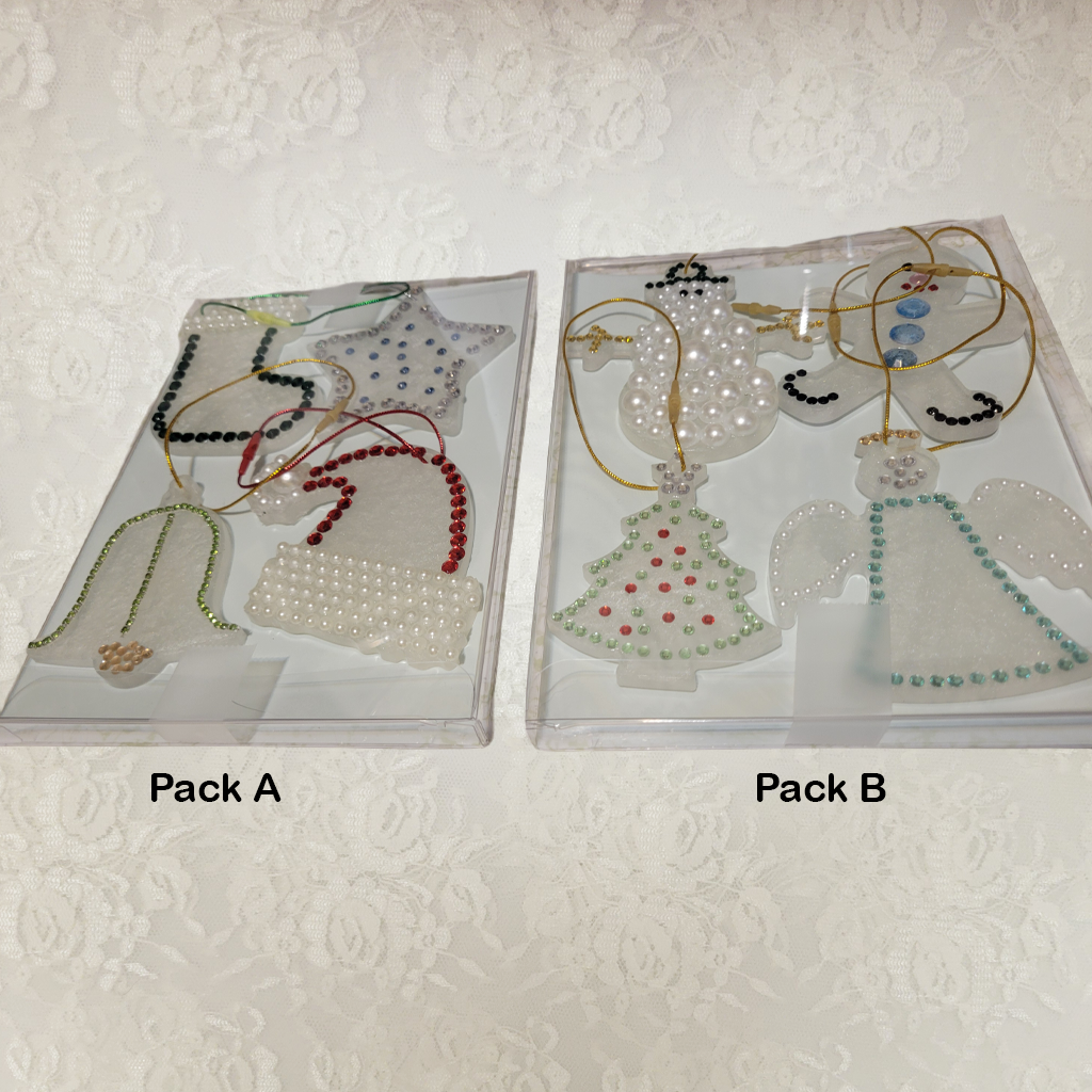 Christmas Rhinestone Embellished Ornaments, 4 Pack, Each Different