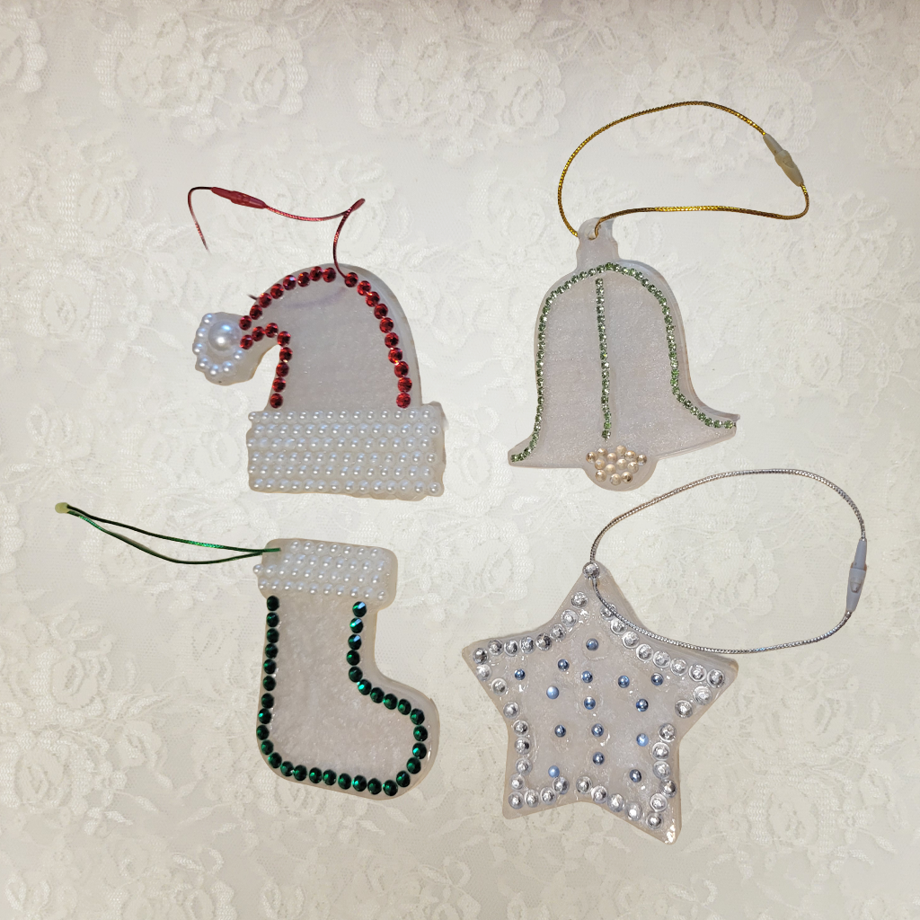 Christmas Rhinestone Embellished Ornaments, 4 Pack, Each Different
