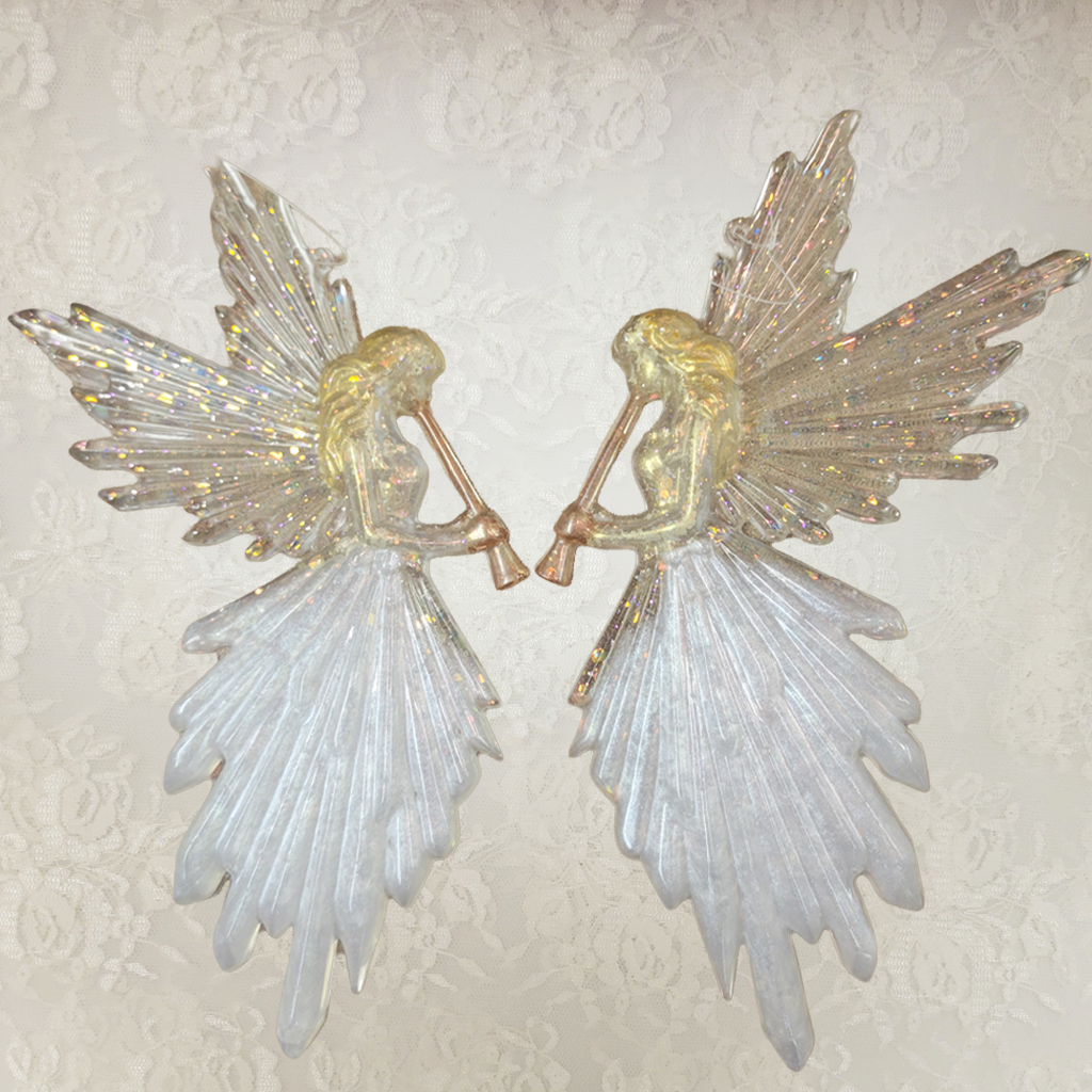 Angels Blowing Horns, 2 Pack Ornaments