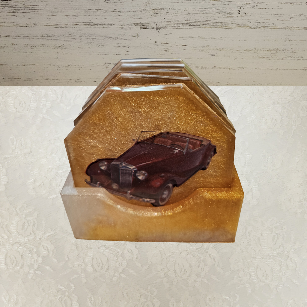 Antique Car Coasters and Holder, Set 1
