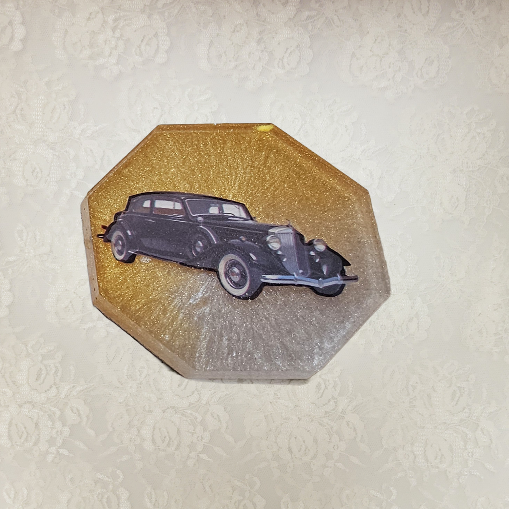 Antique Car Coasters and Holder, Set 2