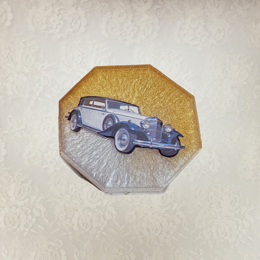 Antique Car Coasters and Holder, Set 2