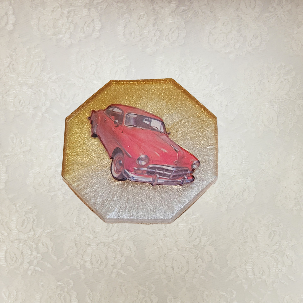 Antique Car Coasters and Holder, Set 2