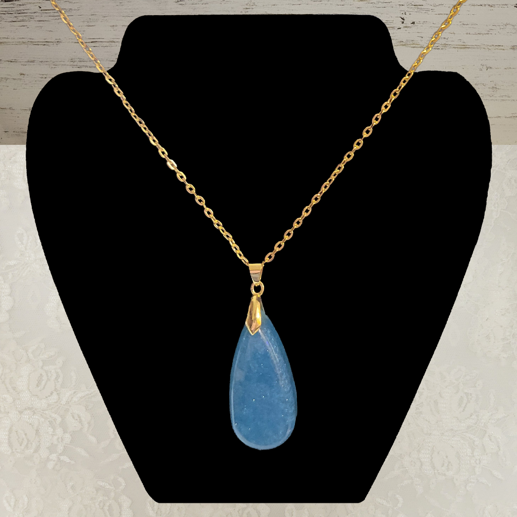Blue Oval Necklace - Gold Chain