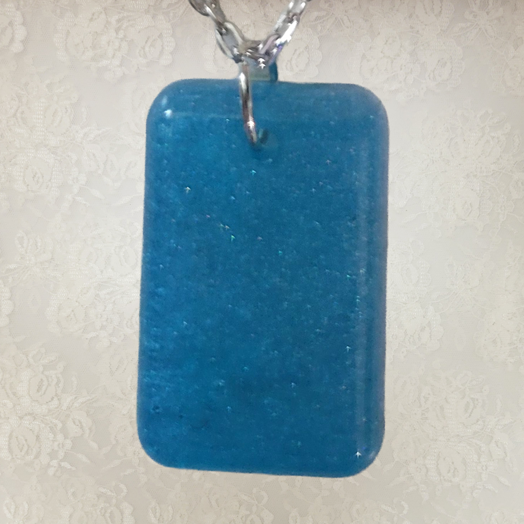 Blue Rectangle Necklace - Silver Chain