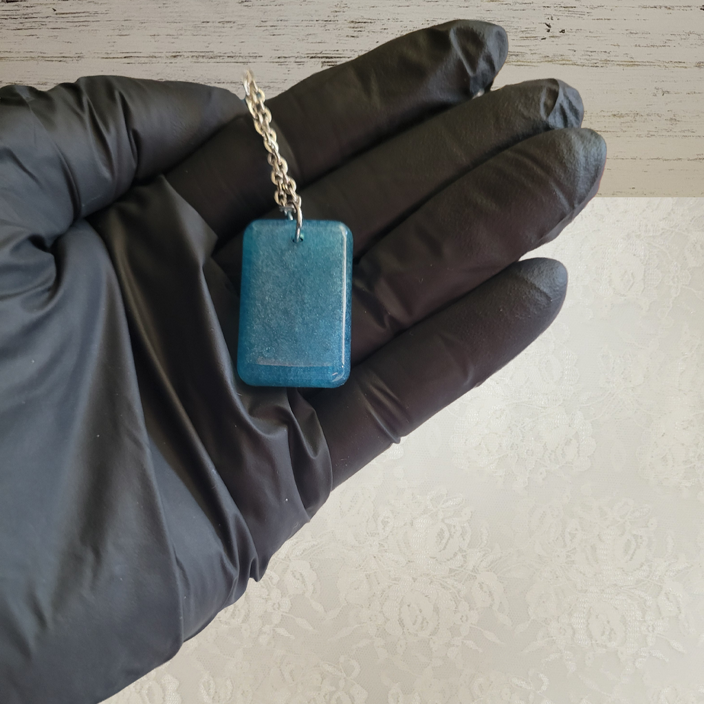 Blue Rectangle Necklace - Silver Chain