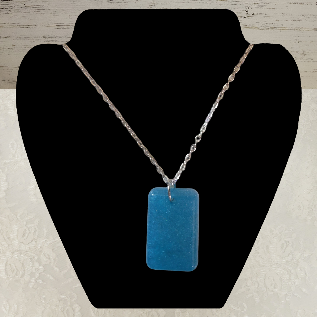 Blue Rectangle Necklace - Silver Chain