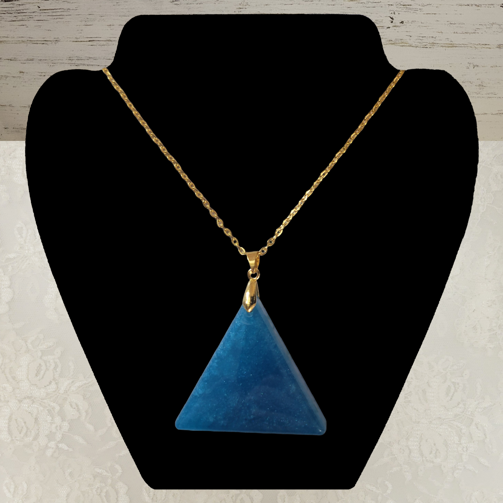 Blue Triangle Necklace - Silver Chain
