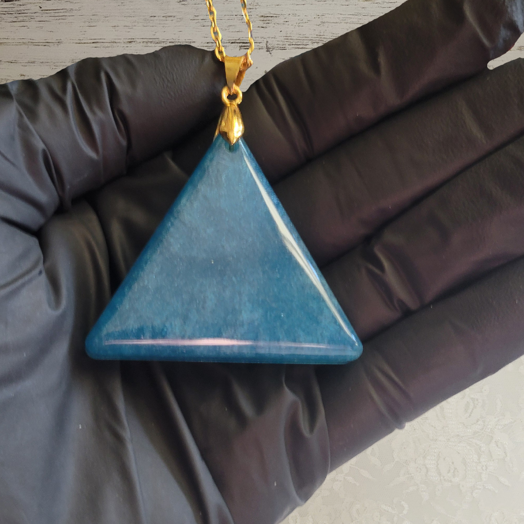 Blue Triangle Necklace - Silver Chain