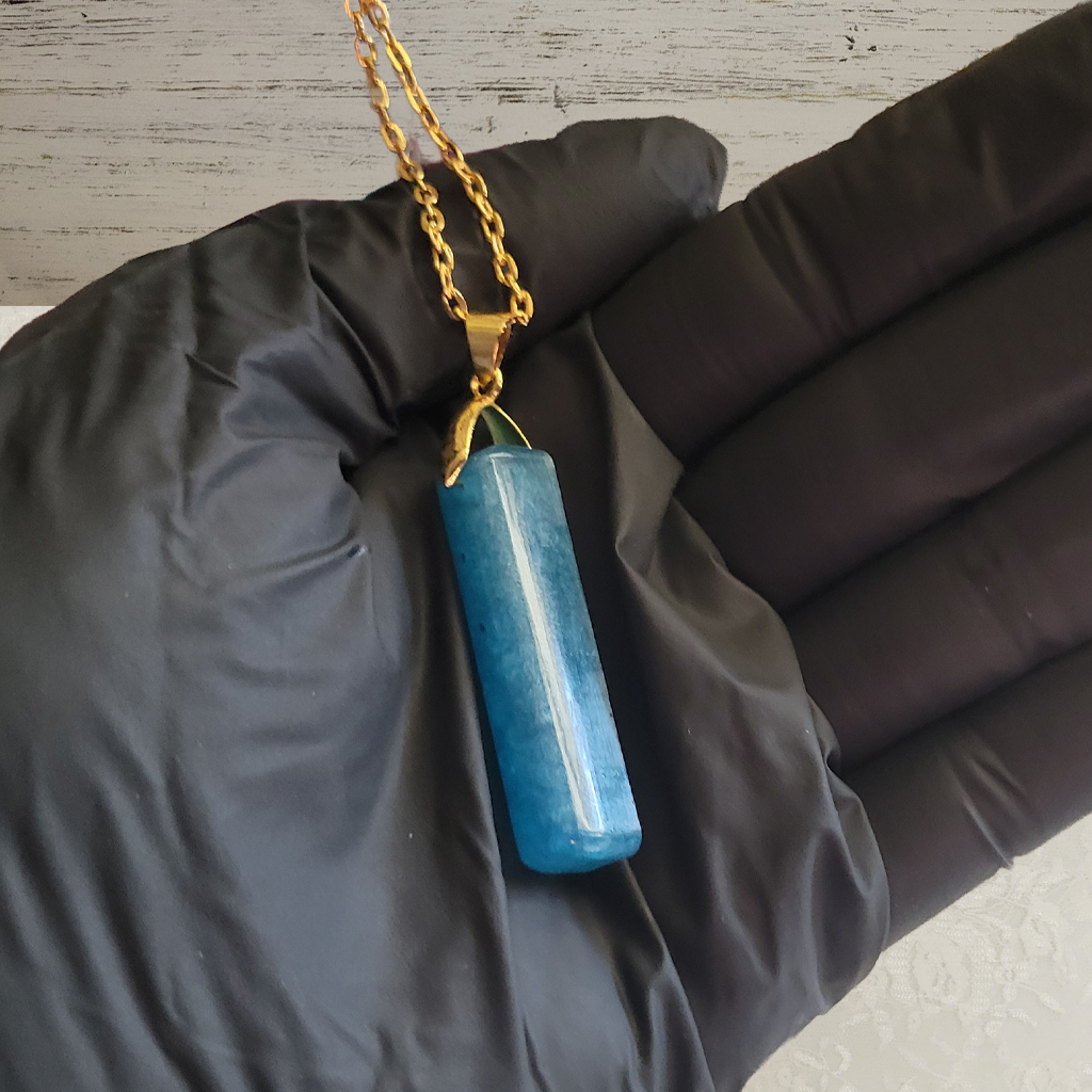 Blue Tube Necklace - Gold Chain