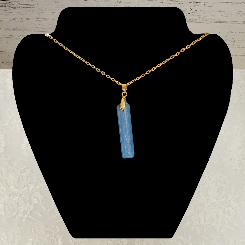 Blue Tube Necklace - Gold Chain