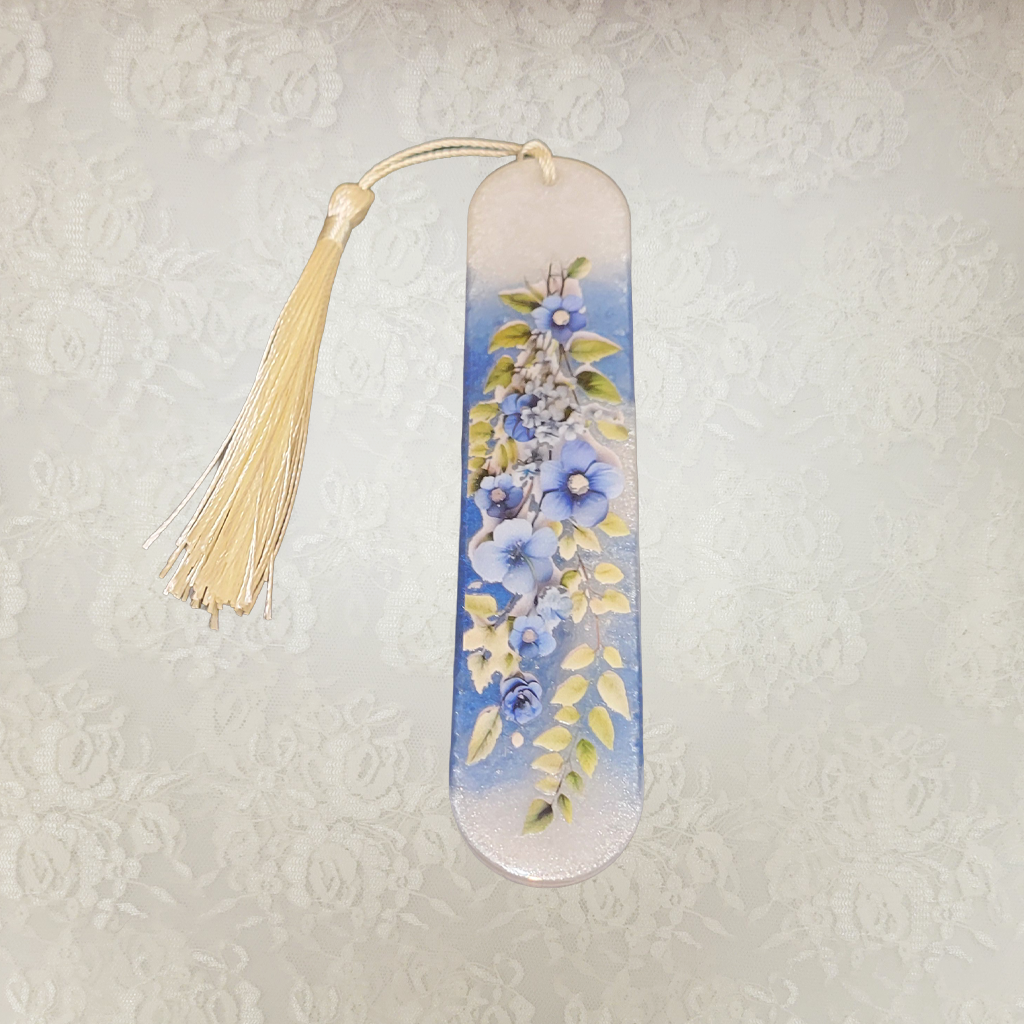 Bookmarks, Blue and White with Flowers
