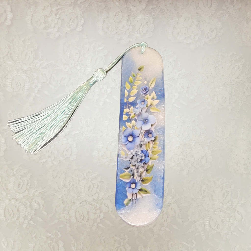Bookmarks, Blue and White with Flowers