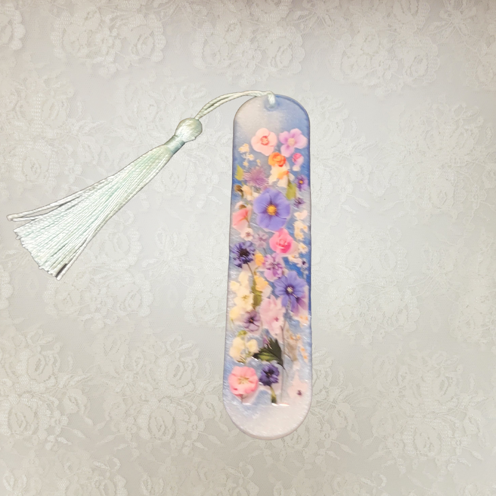 Bookmarks, Blue and White with Flowers