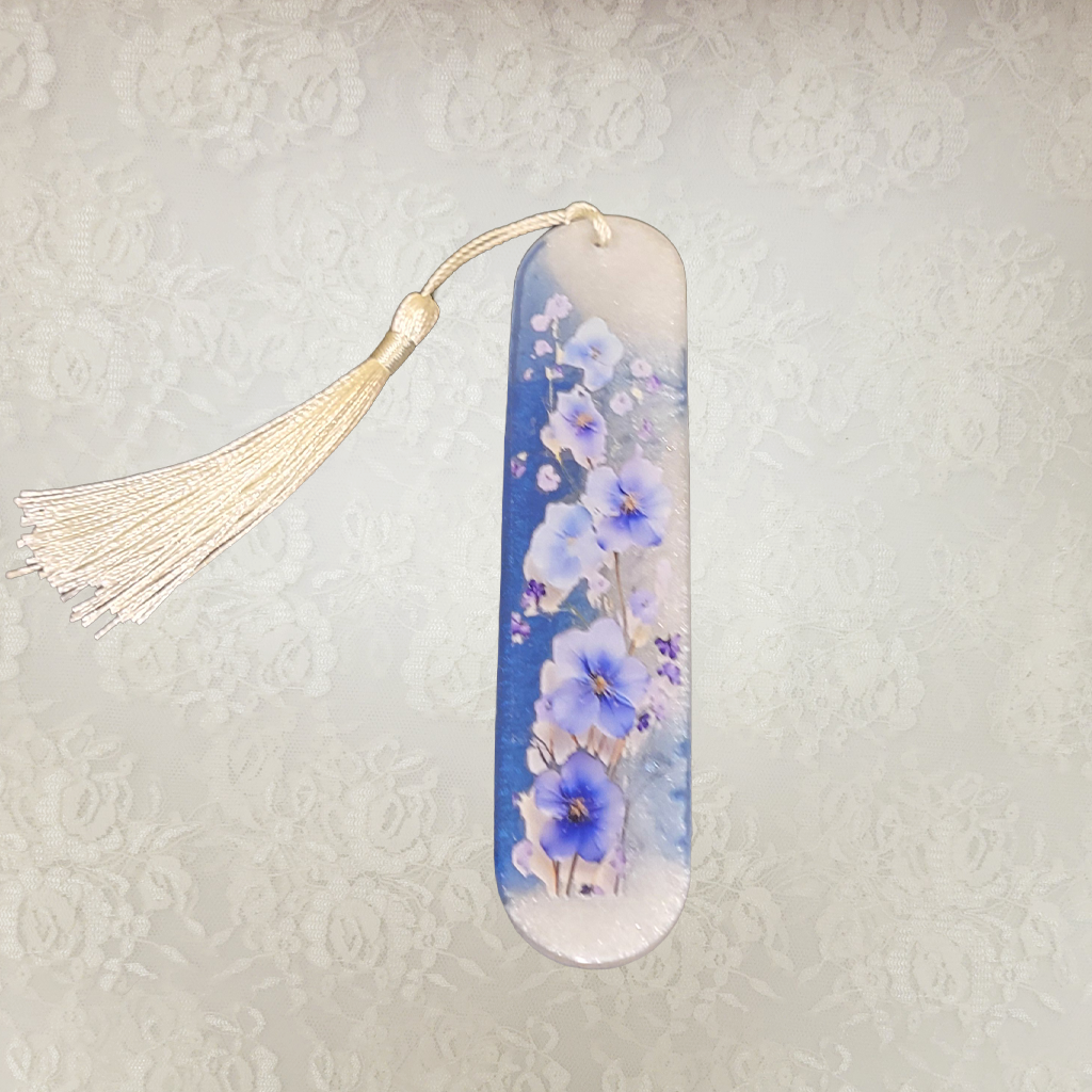 Bookmarks, Blue and White with Flowers