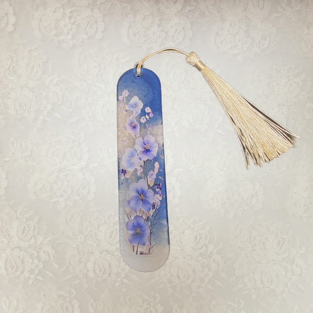 Bookmarks, Blue and White with Flowers
