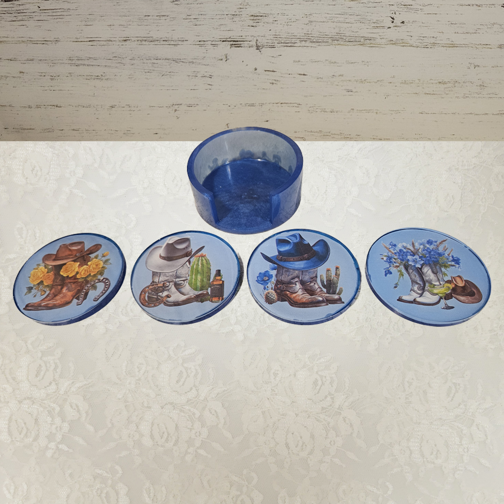 Cowboy Boots & Hats Coasters and Holder