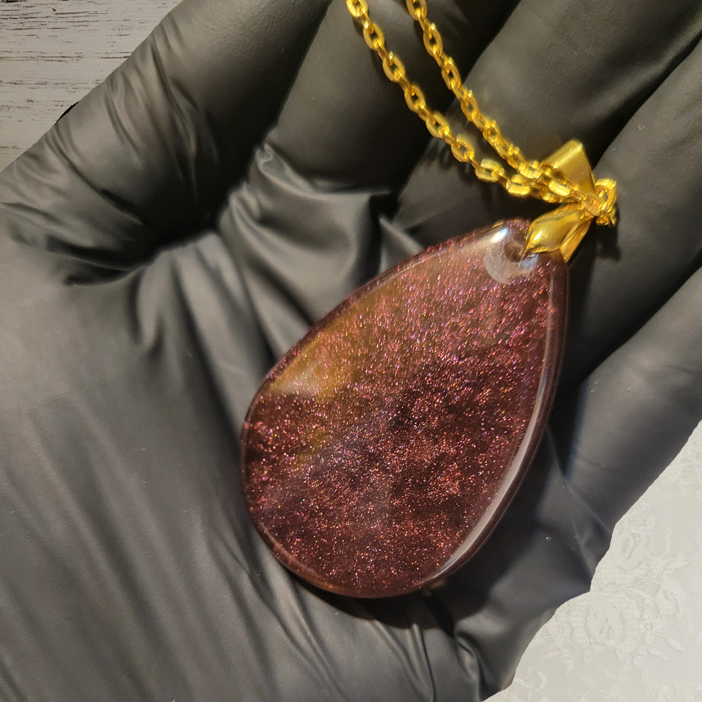 Large Brown Oval Necklace - Gold Chain