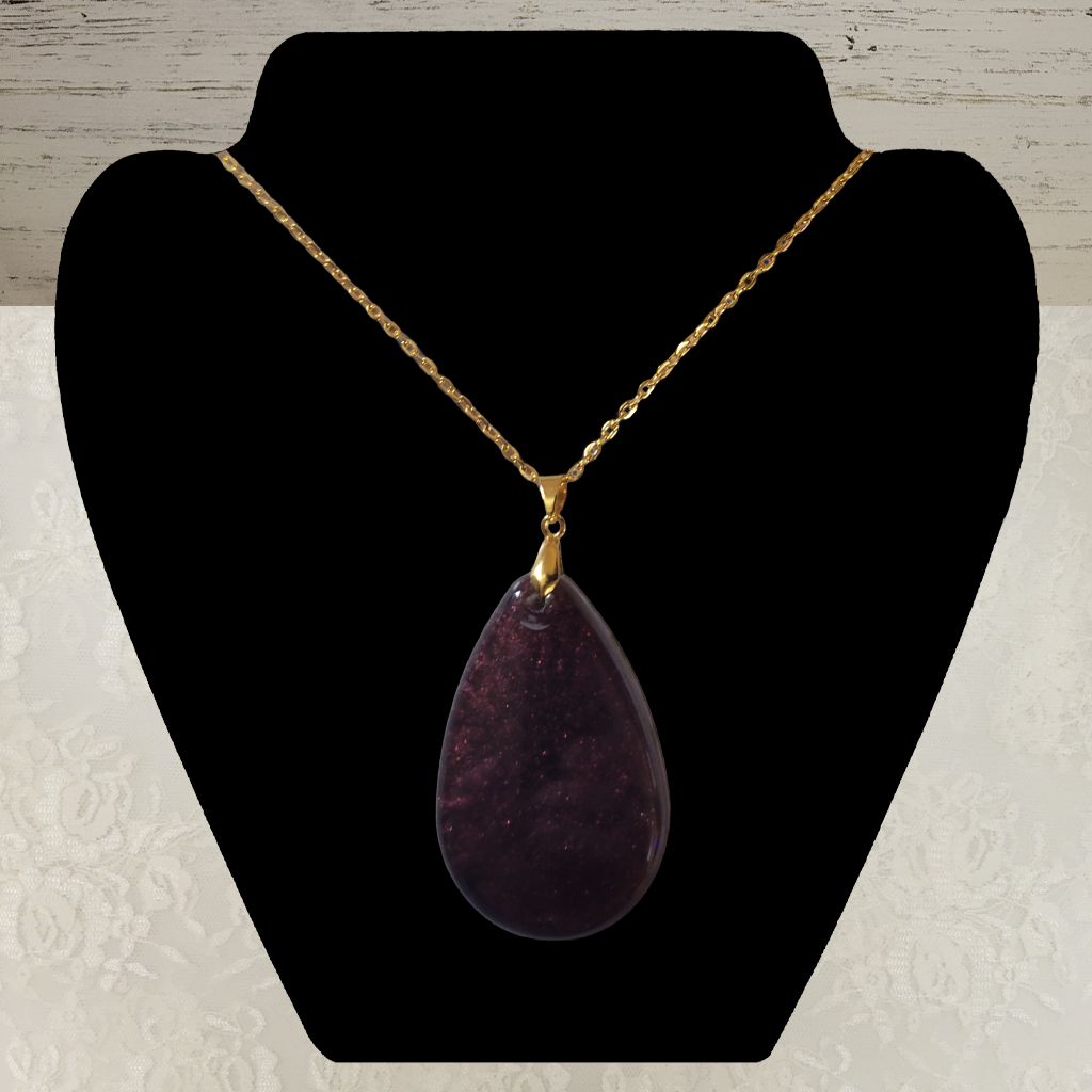 Large Brown Oval Necklace - Gold Chain