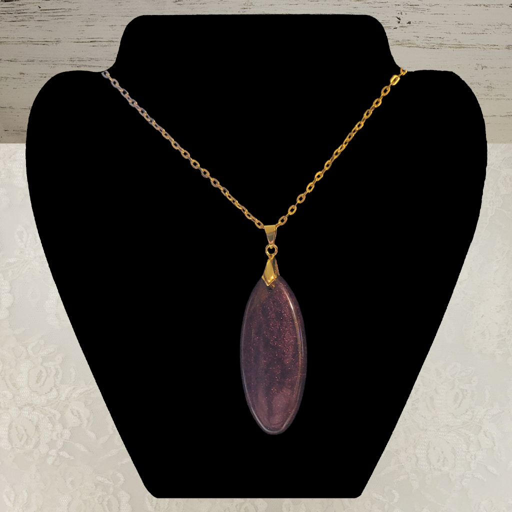 Brown Slim Oval Necklace - Gold Chain