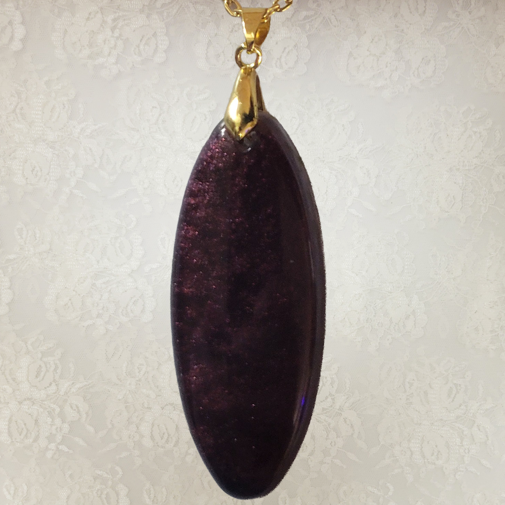 Brown Slim Oval Necklace - Gold Chain