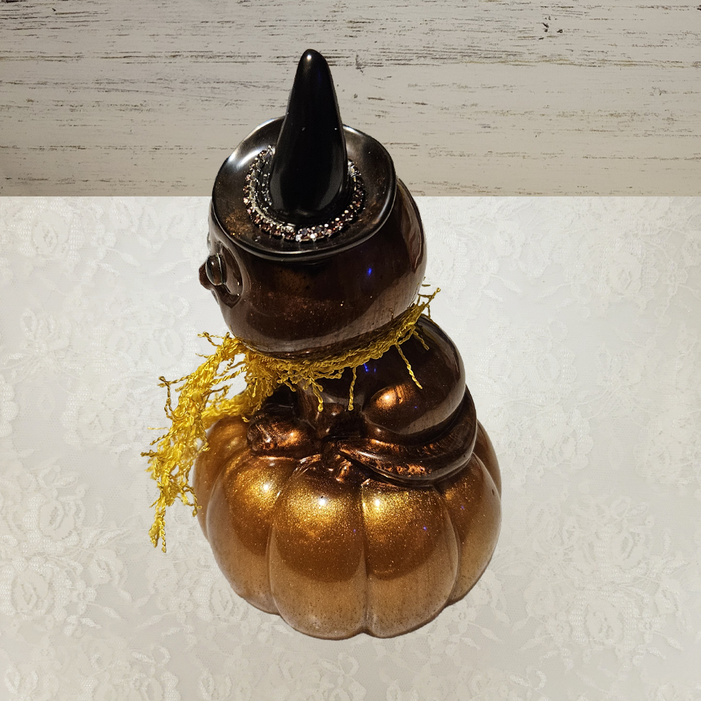 Cat With Witches Hat Sitting On Pumpkin