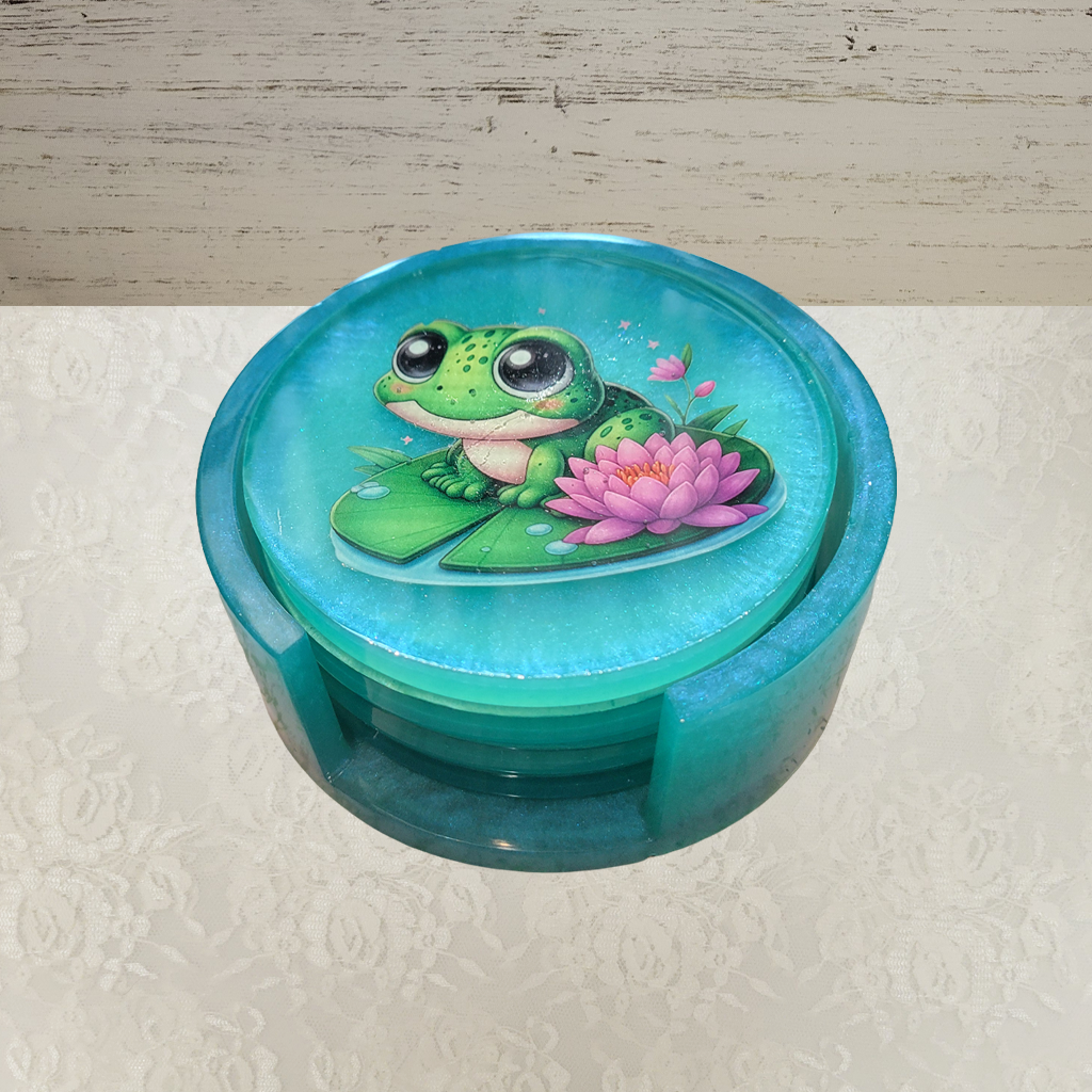 Frog Coasters and Holder