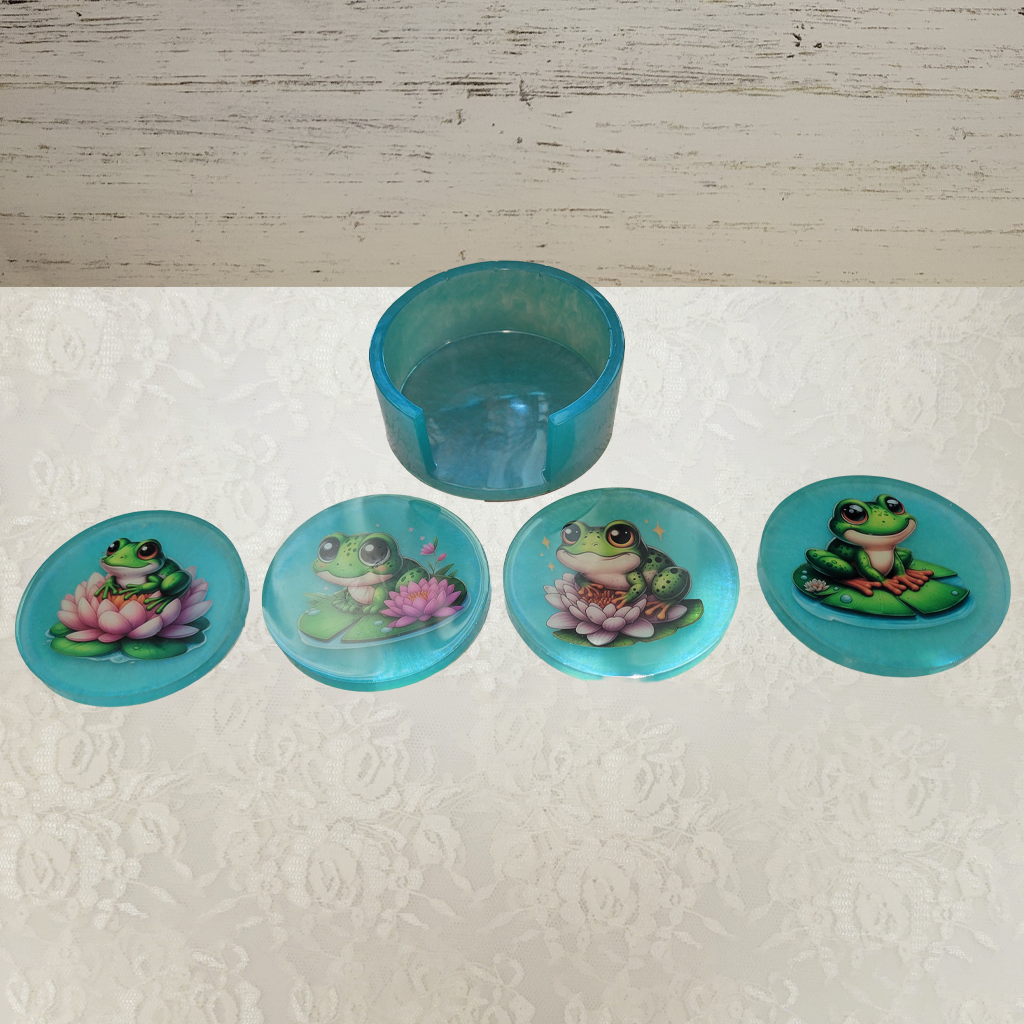 Frog Coasters and Holder