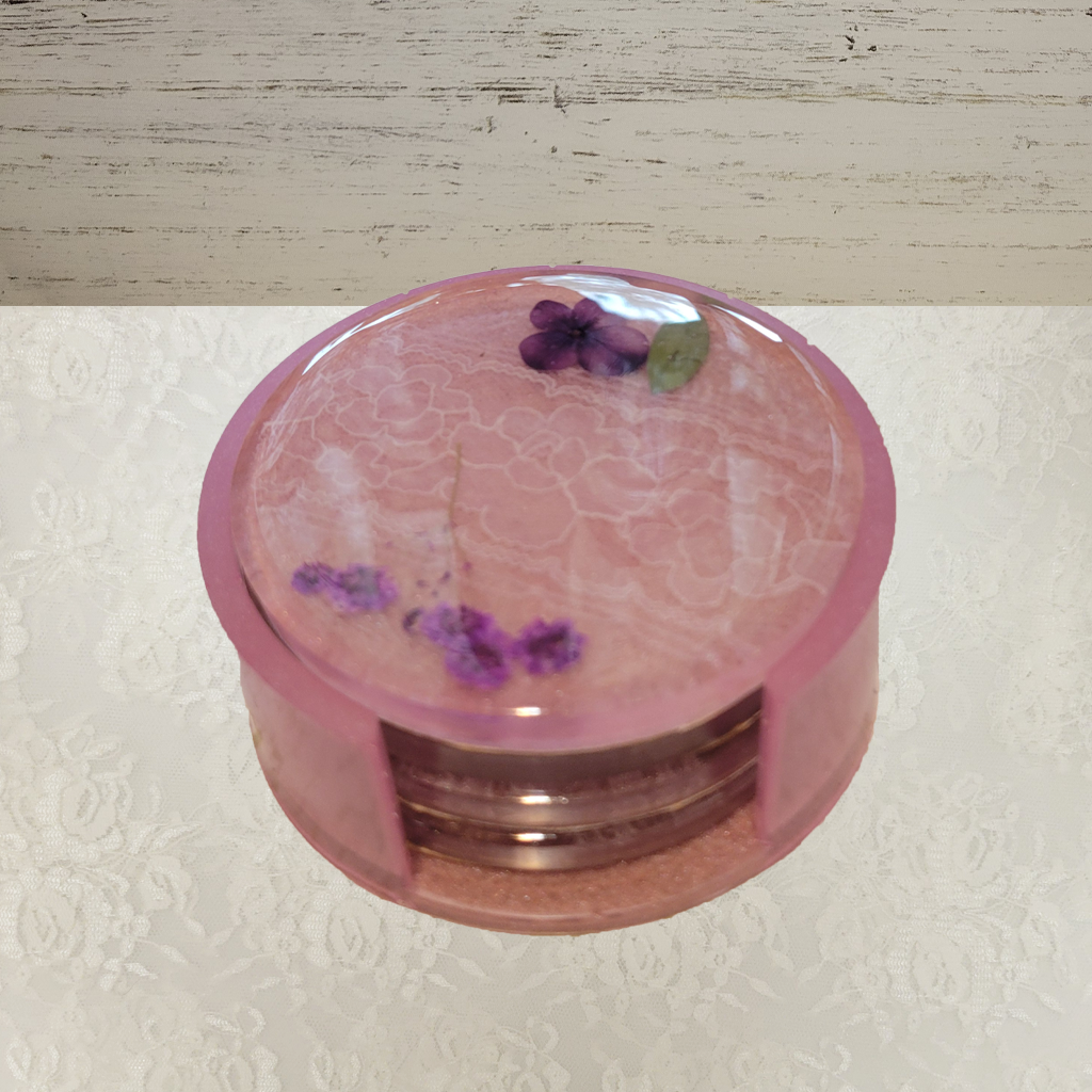Lace and Flower Coasters and Holder