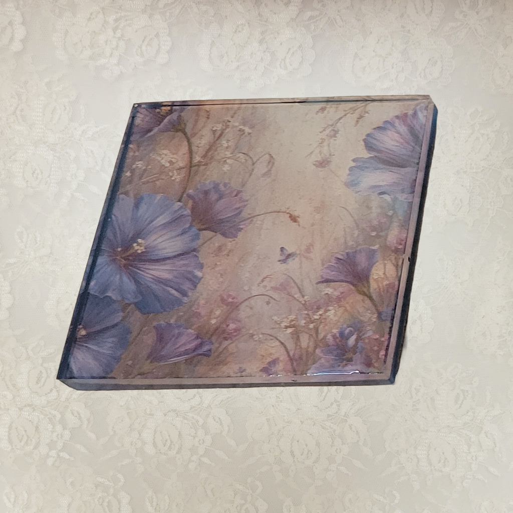 Square Coasters, Floral, Gemstone and Holder