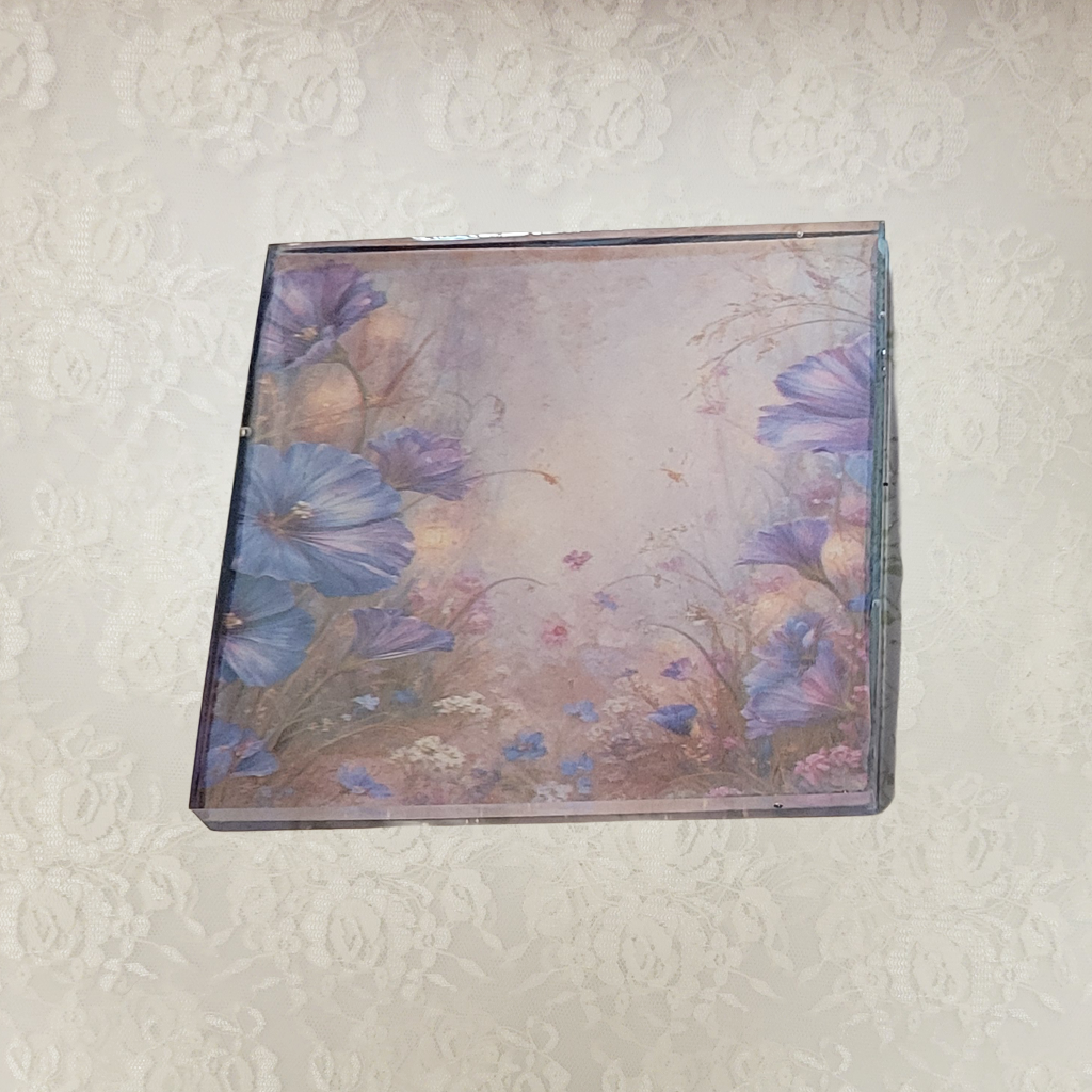 Square Coasters, Floral, Gemstone and Holder