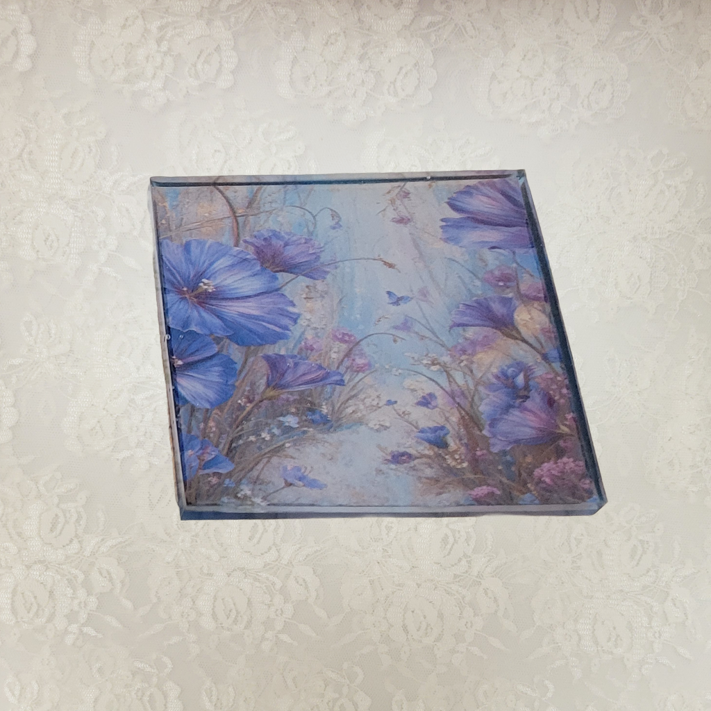 Square Coasters, Floral, Gemstone and Holder
