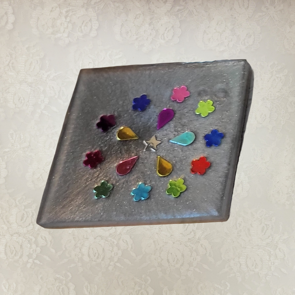 Square Coasters, Floral, Gemstone and Holder