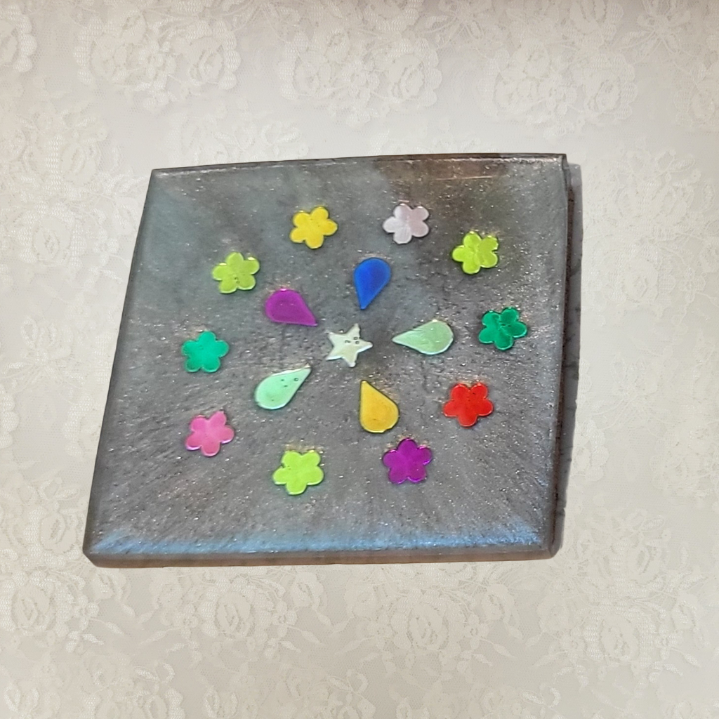 Square Coasters, Floral, Gemstone and Holder
