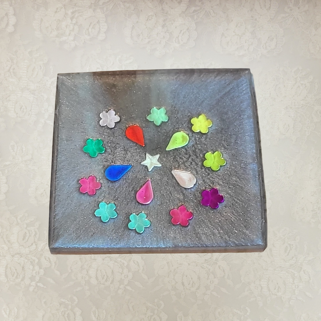 Square Coasters, Floral, Gemstone and Holder