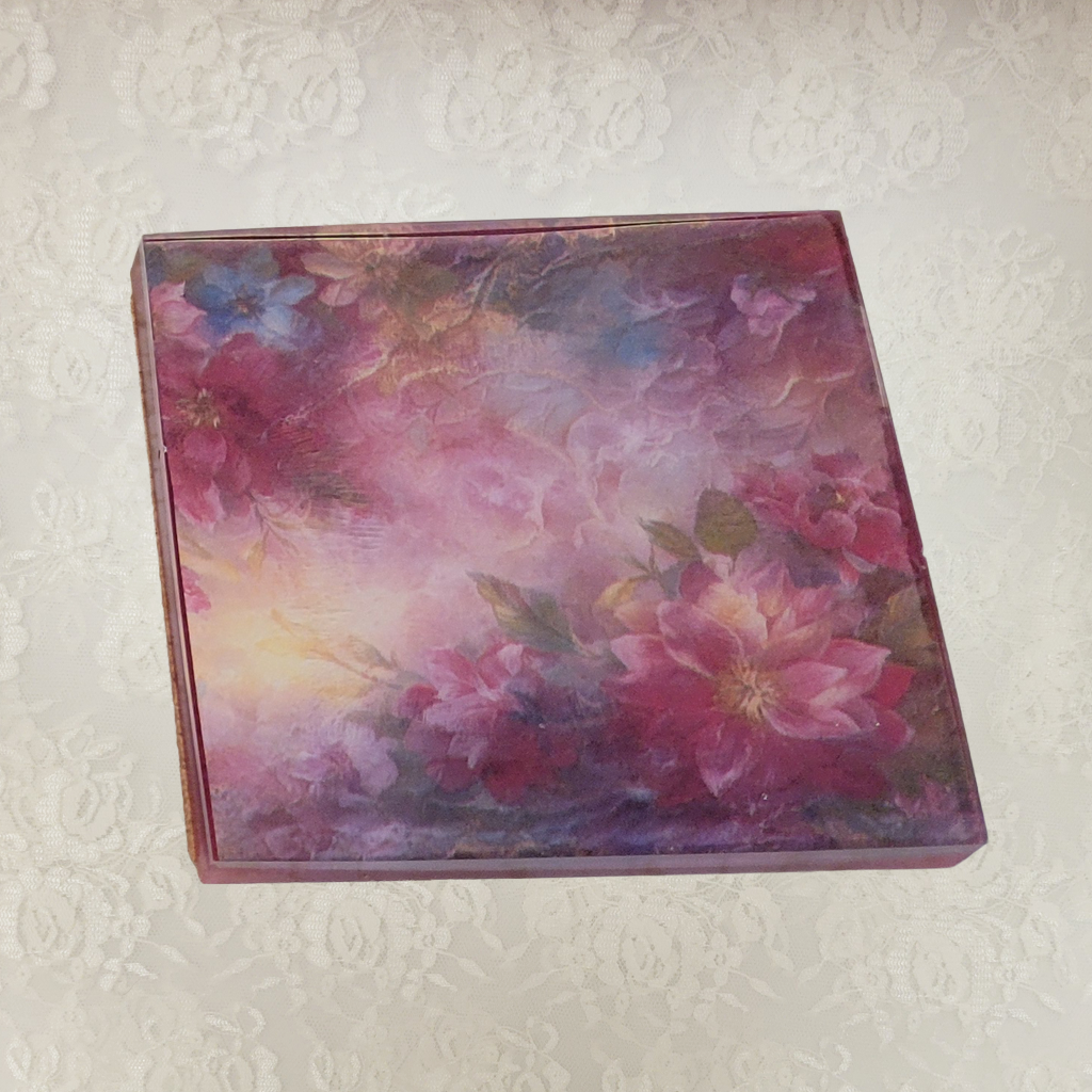 Square Coasters, Floral, Gemstone and Holder