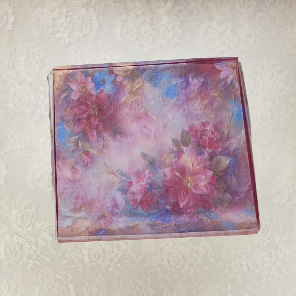 Square Coasters, Floral, Gemstone and Holder
