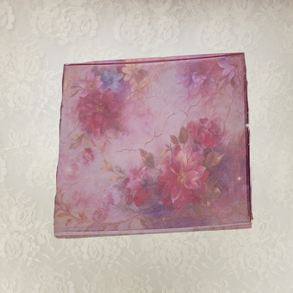 Square Coasters, Floral, Gemstone and Holder