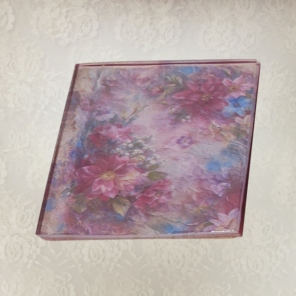 Square Coasters, Floral, Gemstone and Holder