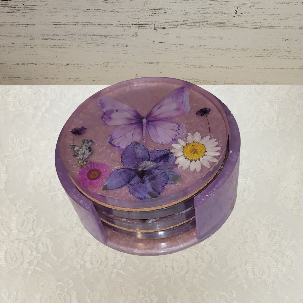 Flower and Butterfly Coasters with Holder