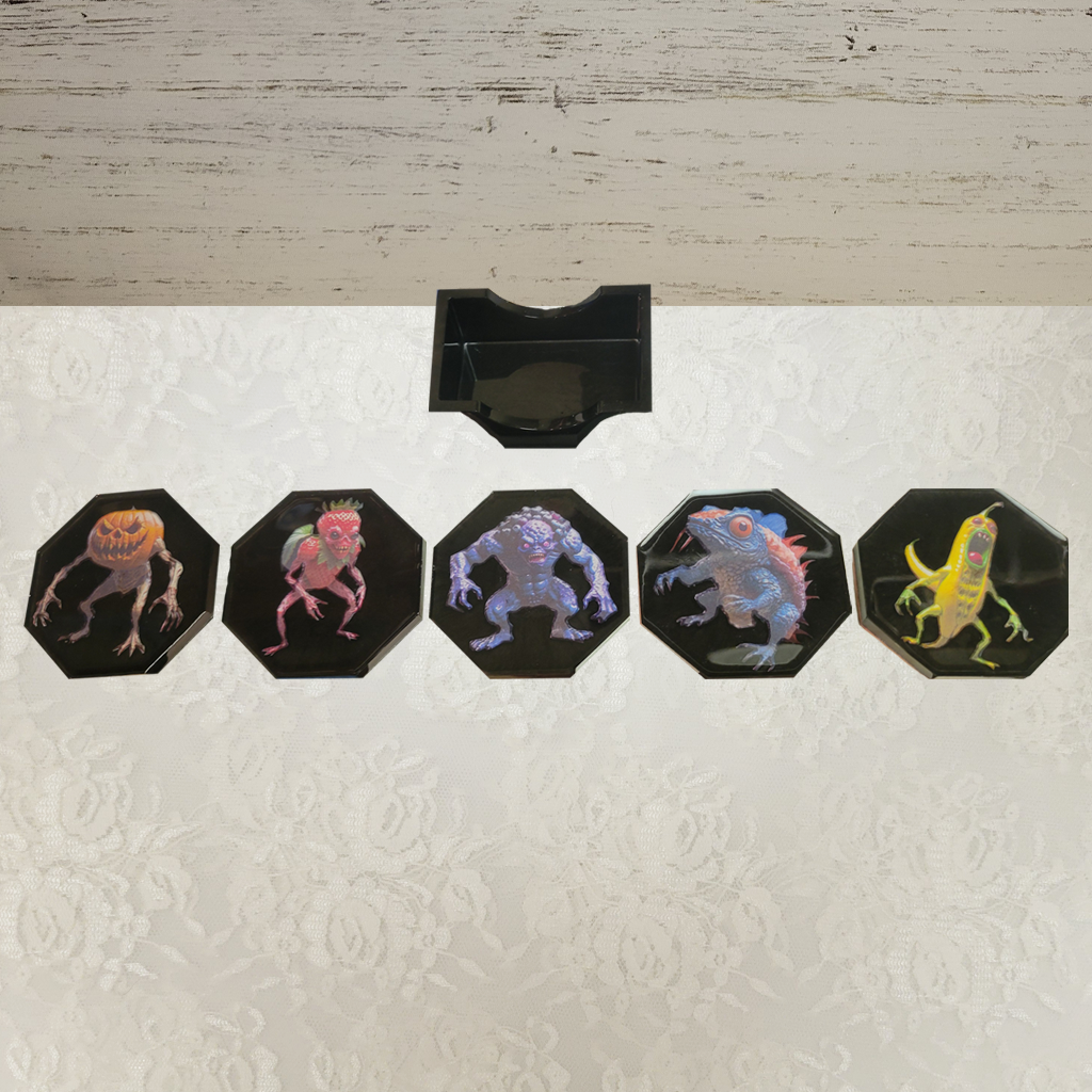 Food Creepers 5 Coasters and Holder