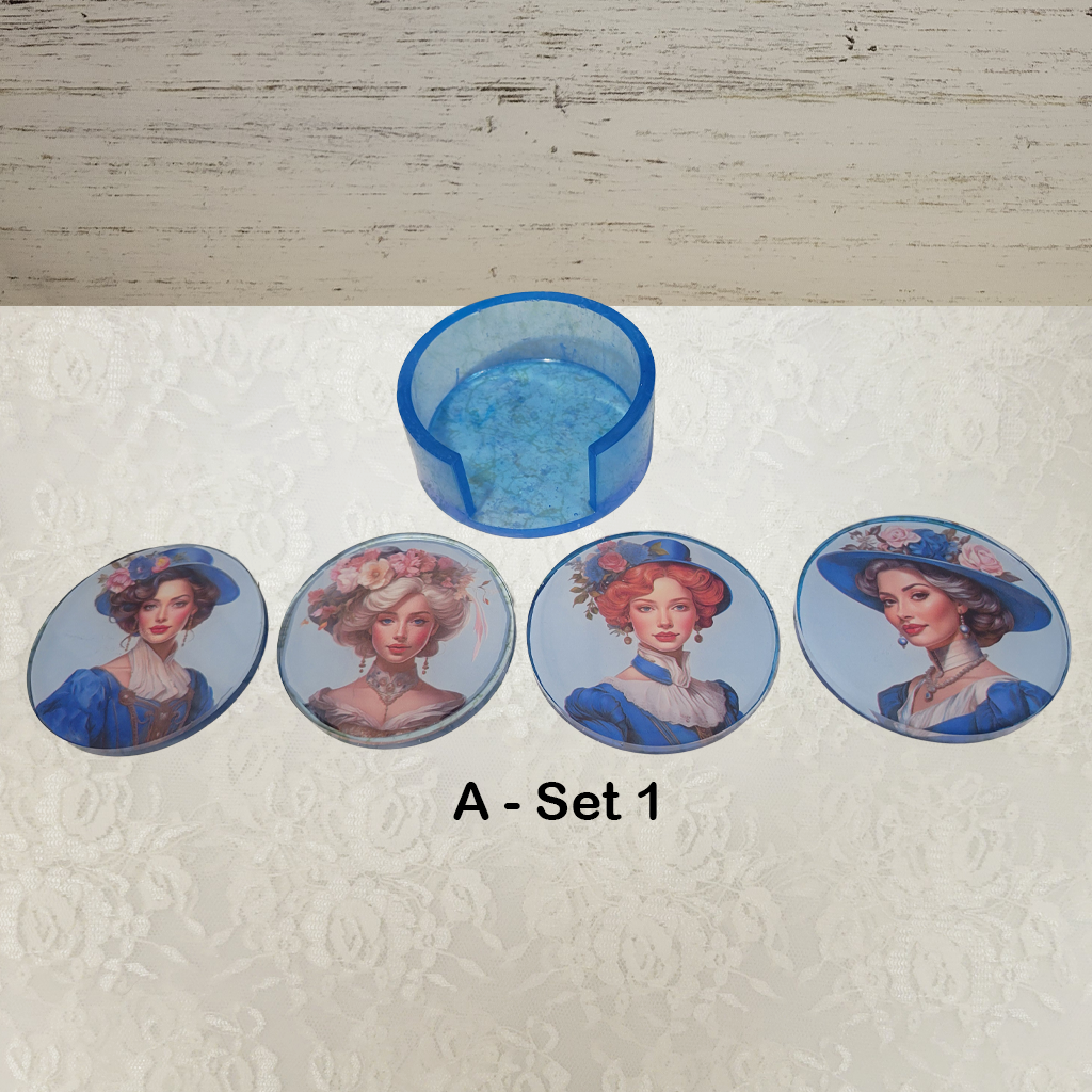 Victorian Ladies Coasters and Holder