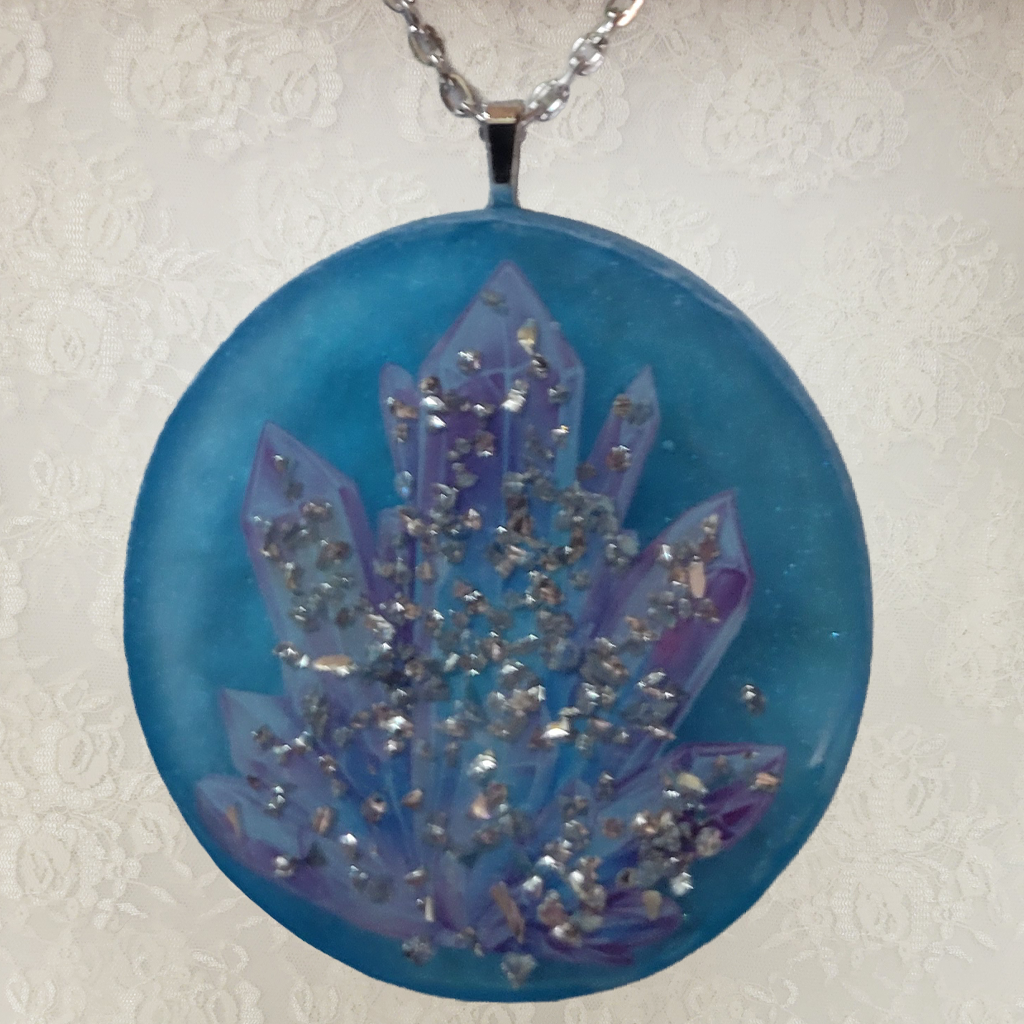 Crystal Blue Necklace - Silver Chain