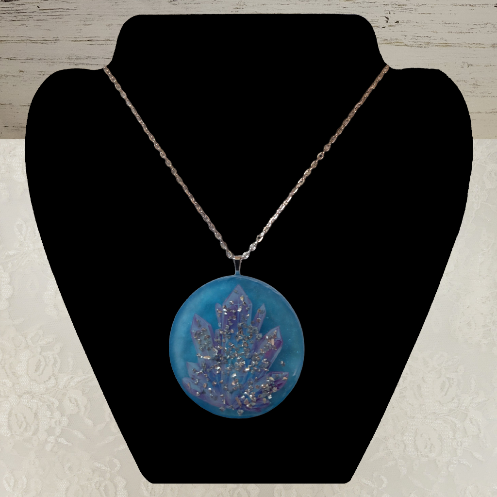 Crystal Blue Necklace - Silver Chain